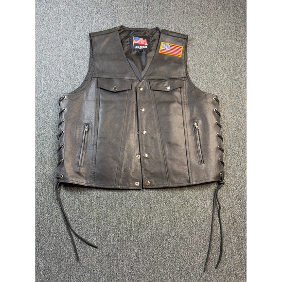 Leather USA Other - Leather USA Mens Motorcycle Vest Black Leather Side Lace Biker CCW Large L